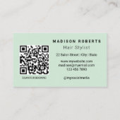 Seafoam Green Hair Stylist QR Code  Business Card 名刺 (裏面)