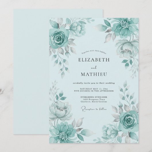 Seafoam Green Lush Spring Wedding 招待状 (正面/裏面)