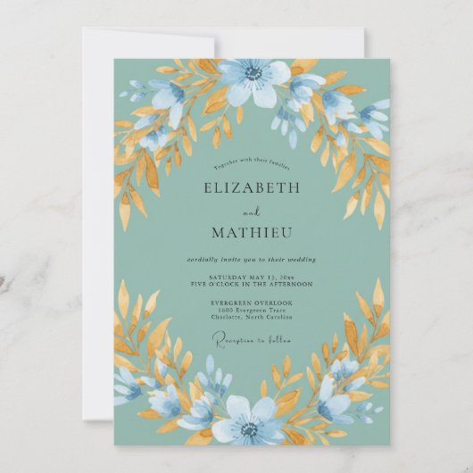 Seafoam Green Lustrous Springtime Wedding 招待状 (正面)