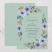 Seafoam Green Polished Floral Wedding 招待状 (正面/裏面)