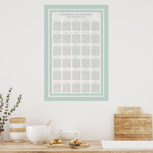Seafoam Green Seigaiha Wedding/Event Seating Chart ポスター (キッチン)