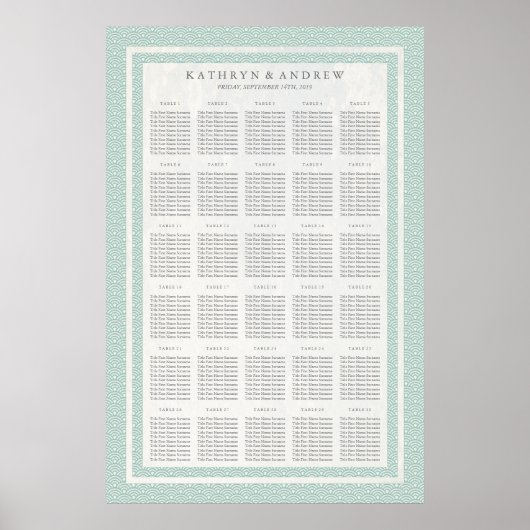 Seafoam Green Seigaiha Wedding/Event Seating Chart ポスター (正面)