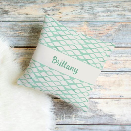 Seafoam Green Waves Personalized Coastal Decor クッション