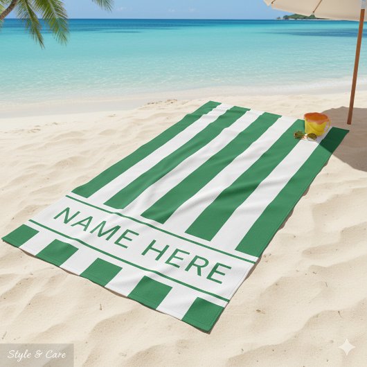 Seafoam Green White Stripe Towel with Your Name ビーチタオル