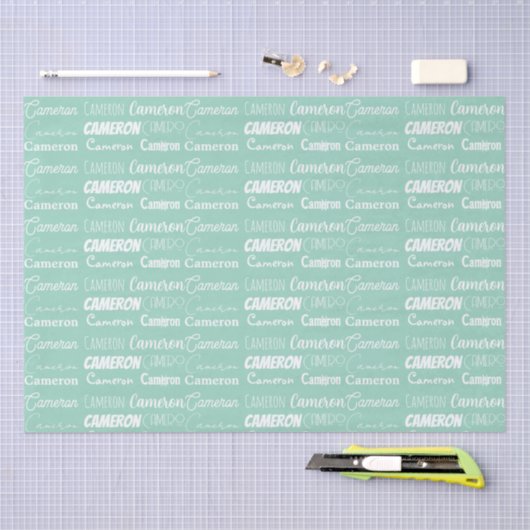 Seafoam Mint Green Birthday Personalized Name 薄葉紙 (クラフト)