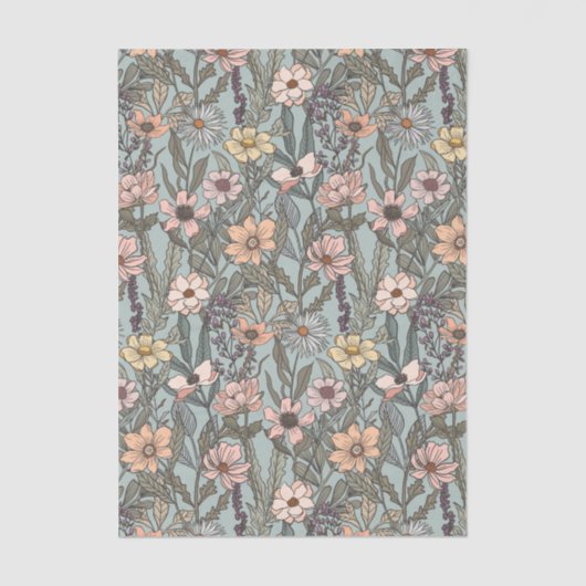 Seafoam Pink Yellow Retro Wildflower 薄葉紙 (正面)