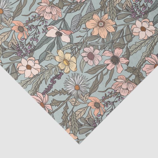 Seafoam Pink Yellow Retro Wildflower 薄葉紙 (詳細)