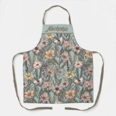 Seafoam Pink Yellow Retro Wildflower Custom Name エプロン (正面)