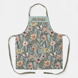 Seafoam Pink Yellow Retro Wildflower Custom Name エプロン