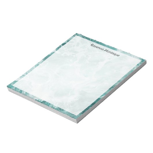 Seafoam Silver Border Elegant Custom Script Name ノートパッド (回転)