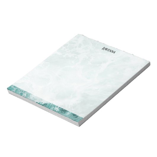 Seafoam Silver Striped Elegant Custom Script Name ノートパッド (回転)