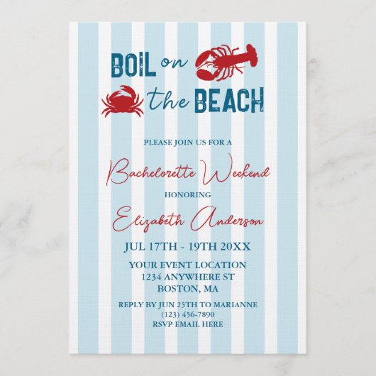 Seafood Boil Bachelorette Party 招待状 (正面)