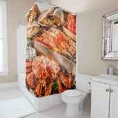 Seafood cuisine plate as an ocean gourmet dinner b シャワーカーテン (インサイチュ)