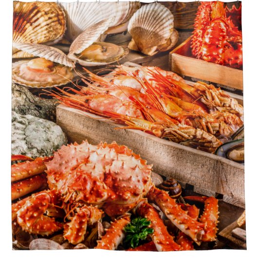 Seafood cuisine plate as an ocean gourmet dinner b シャワーカーテン (正面)