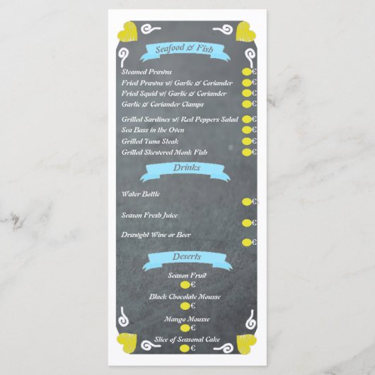 Seafood & Fish Restaurant Menu メニュー (裏面)