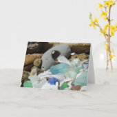 Seaglassの挨拶状のビーチの海ガラスの化石 カード (黄色い花)