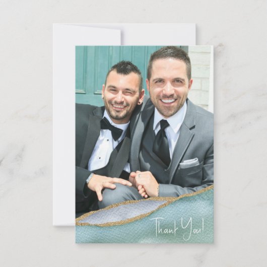 Seaglass水色金ゴールドア結婚ントセントの写真 サンキューカード (正面)