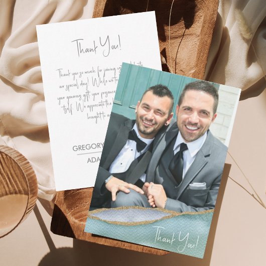 Seaglass水色金ゴールドア結婚ントセントの写真 サンキューカード