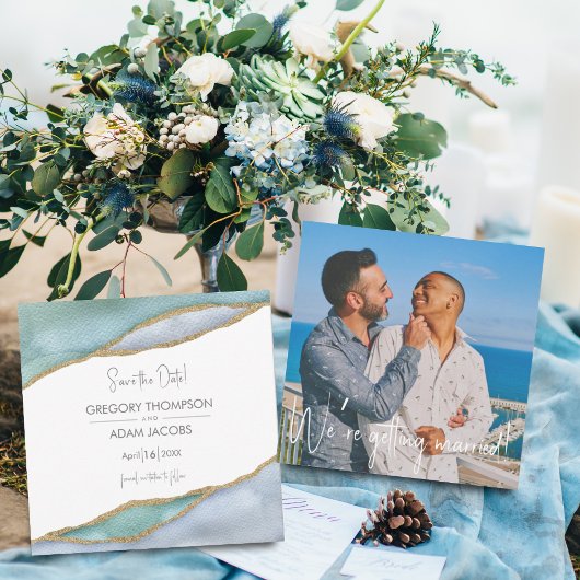 Seaglass水色金ゴールドア結婚ントセントの写真 セーブザデート