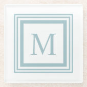Seaglass and white  square border monogram ガラスコースター (正面)