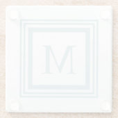 Seaglass and white  square border monogram ガラスコースター (裏面)