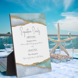 Seaglass Water Color Signature Drinks'結婚s Sign フォトプラーク