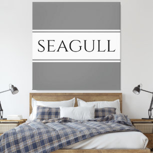 SEAGULL おしゃれなモダングレー ホワイト レースストライプ キャンバスプリント