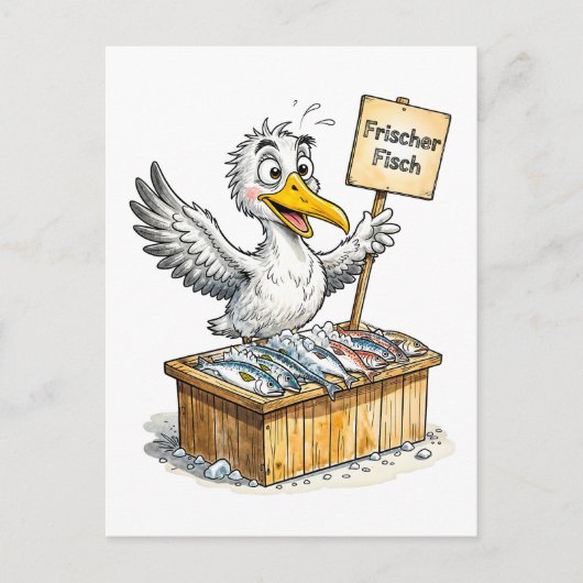 Seagull at Fresh Fish Stand on the Coast ポストカード (正面)