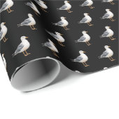 Seagull Bird Beach Ocean Coast Black Watercolor ラッピングペーパー (ロールコーナー)