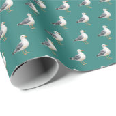 Seagull Bird Beach Ocean Coast Green Watercolor ラッピングペーパー (ロールコーナー)