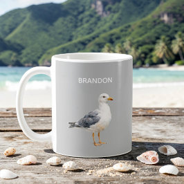 Seagull Bird Beach Ocean Coast White Watercolor コーヒーマグカップ