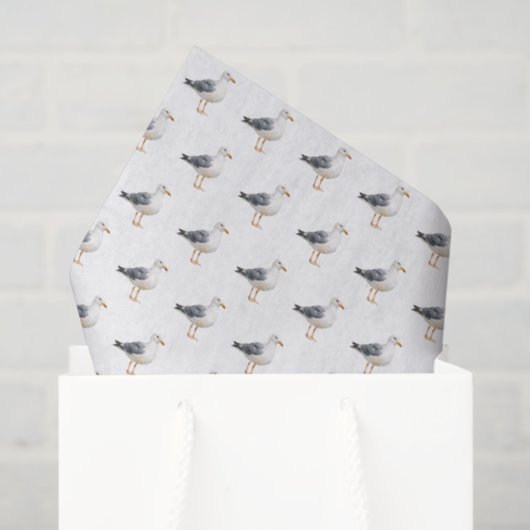 Seagull Bird Beach Ocean Coast White Watercolor 薄葉紙 (ギフトバッグ)