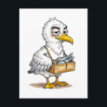 Seagull Carrying Fish Crate at the Coast ポストカード<br><div class="desc">Illustration of a seagull standing at the coast while holding a wooden crate filled with fish. Maritime scene with coastal elements and expressive character design.</div>