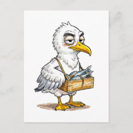 Seagull Carrying Fish Crate at the Coast ポストカード