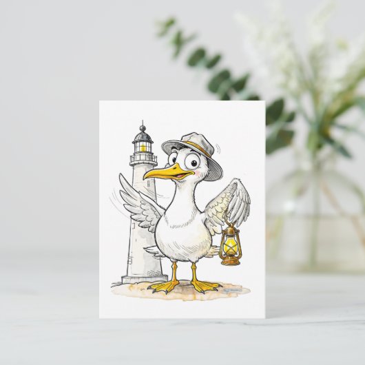 Seagull Comic Lighthouse Lantern ポストカード (スタンド正面)