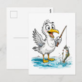 Seagull Fishing with Rod in Shallow Water ポストカード (正面/裏面)