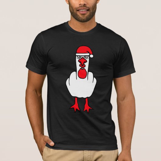 Seagull Grumpy Santa Hat Middle Finger Angry XMas Tシャツ (正面)