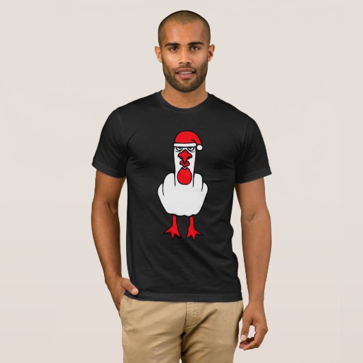 Seagull Grumpy Santa Hat Middle Finger Angry XMas Tシャツ (正面フル)