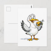 Seagull Holding Fish Sandwich at the Coast ポストカード (正面/裏面)