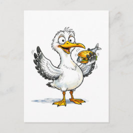 Seagull Holding Fish Sandwich at the Coast ポストカード