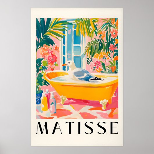 Seagull in Bathtub Art Print Funny Matisse Style ポスター (正面)