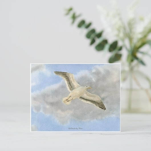 Seagull in the clouds watercolor ポストカード (スタンド正面)