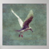 Seagull Landing on Water Impressionist Art Poster ポスター (正面)