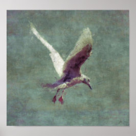 Seagull Landing on Water Impressionist Art Poster ポスター