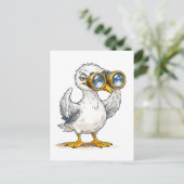 Seagull Looking Through Binoculars at the Coast ポストカード (スタンド正面)