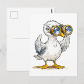 Seagull Looking Through Binoculars at the Coast ポストカード (正面/裏面)