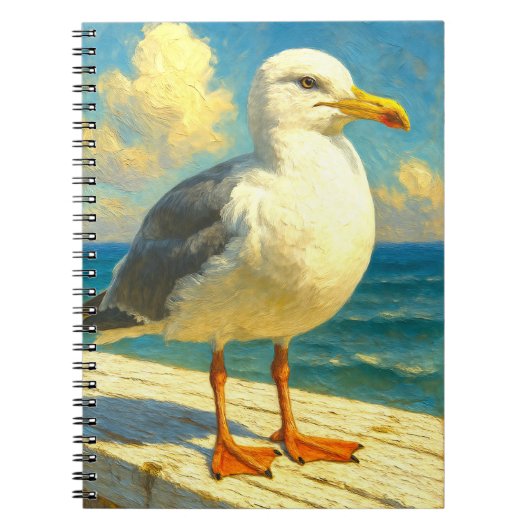 Seagull Notebook | Coastal Beach Bird Art Journal ノートブック (正面)
