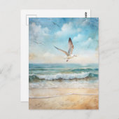 Seagull Ocean Bird Beach Coastal  ポストカード (正面/裏面)