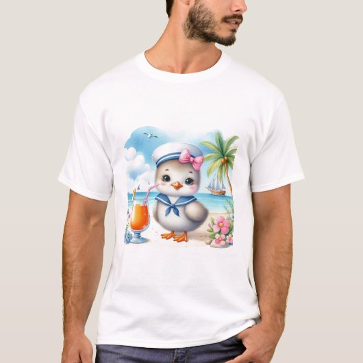 Seagull on the Beach Coastal Summer T-Shirt Tシャツ (正面)