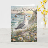 Seagull on The Coast Birthday Card カード (黄色い花)